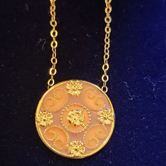 Vintage Van Dell 12K Gold Filled Enamel Floral Necklace - Picture 2 of 10